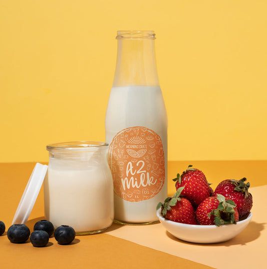 Fresh Morning Crate A2 milk in glass bottle